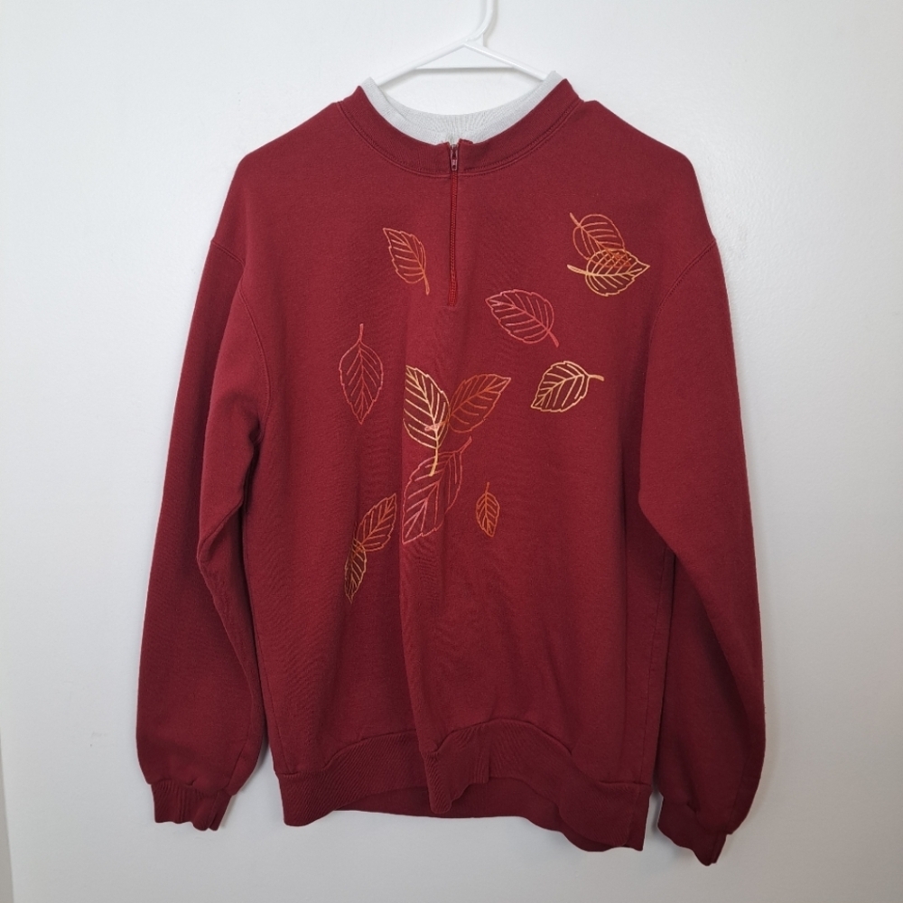 Morning Sun Red Sparkle Bronze Leaves Grandmacore‎ Fall Pullover Size Large